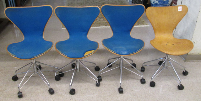 Appraisal: FOUR ARNE JACOBSEN SEVENER OFFICE CHAIRS model Fritz Hansen Denmark