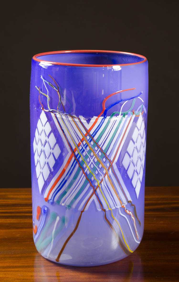 Appraisal: JOHN MCCOMISH ART GLASS VASE having lavender color cylindrical shape