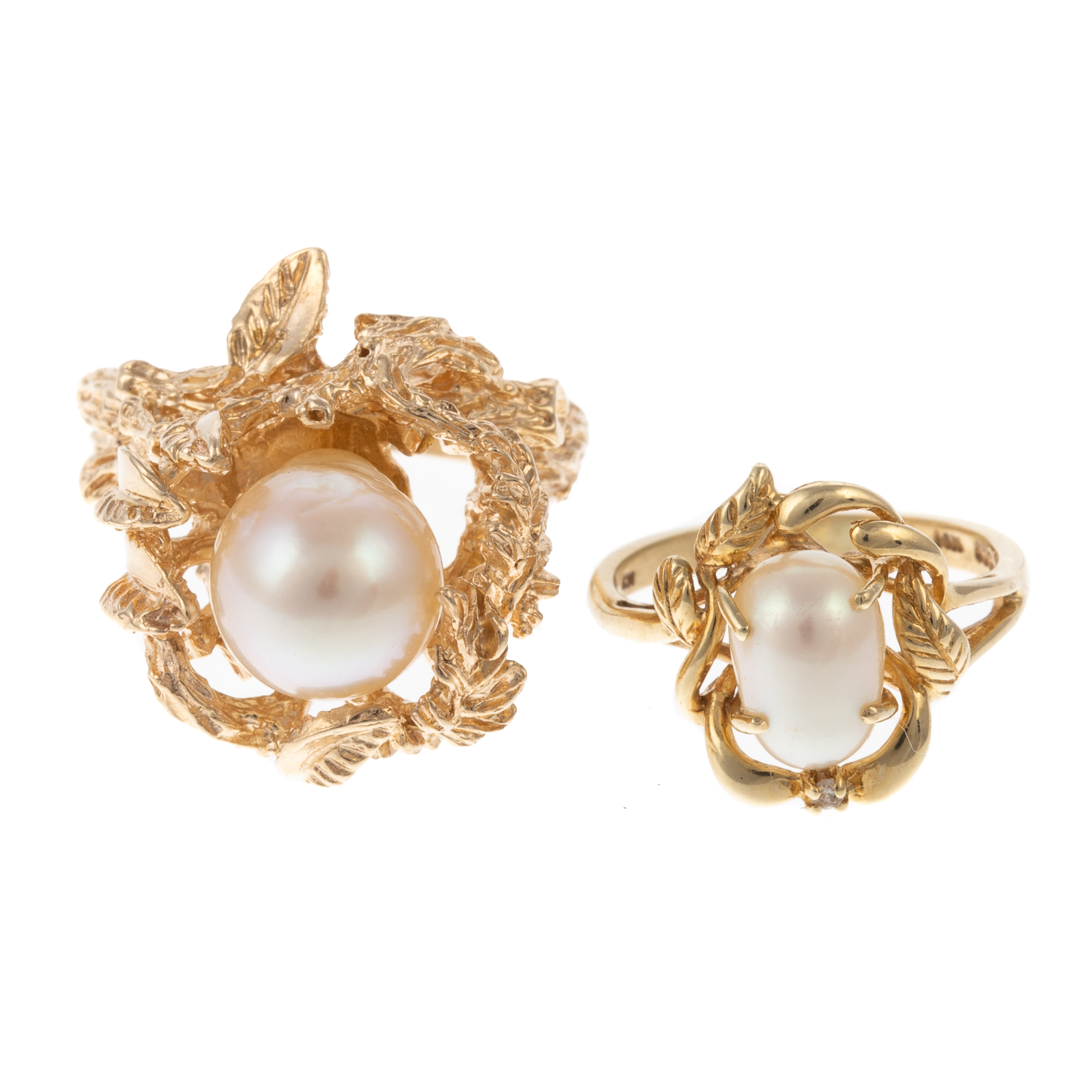 Appraisal: A PAIR OF PEARL RINGS IN K YELLOW GOLD K