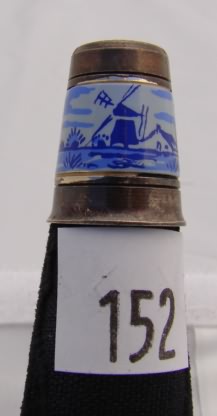 Appraisal: German blue white enamel thimble