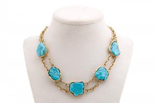 Appraisal: Handmade k Yellow Gold Turquoise Necklace Handmade turqouis stone necklace