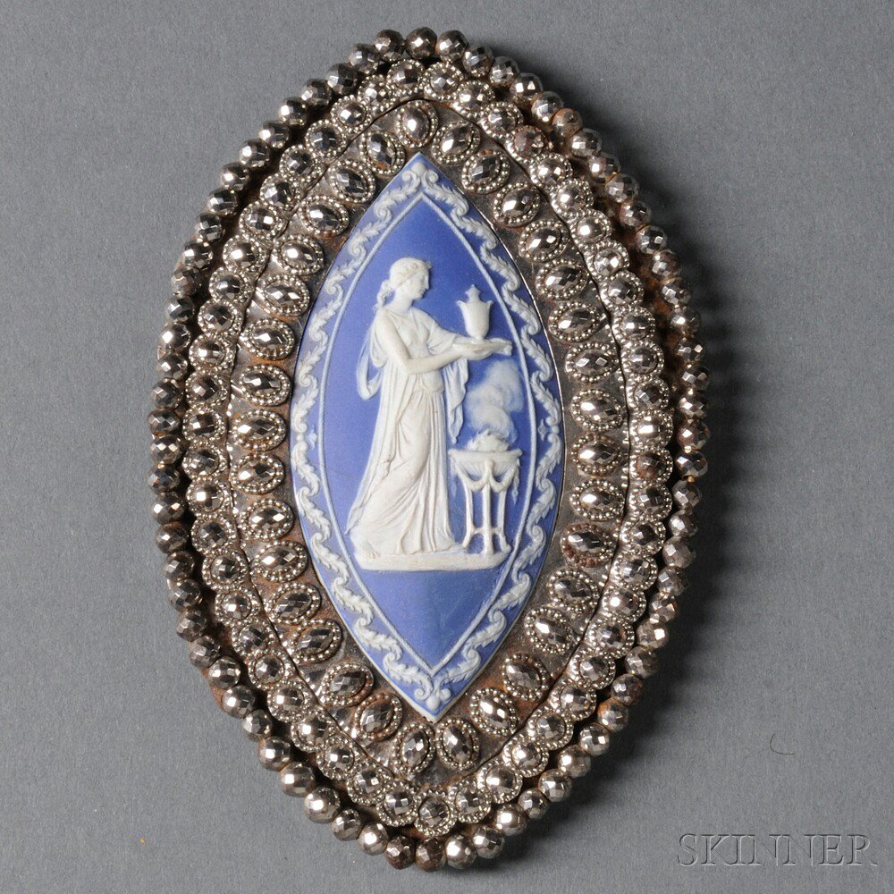 Appraisal: Wedgwood Dark Blue Jasper-mounted and Cut-steel Buckle England c oval