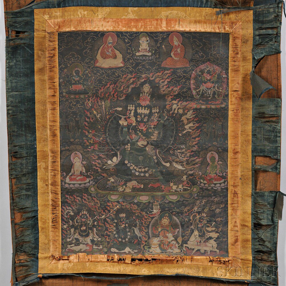 Appraisal: Hanging Scroll Thangka Tibet depicting Mahakala standing on a lotus