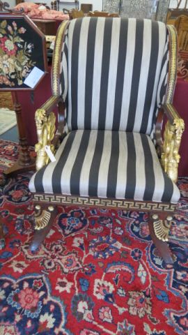 Appraisal: Neoclassical Style Arm Chair carved swans high wide