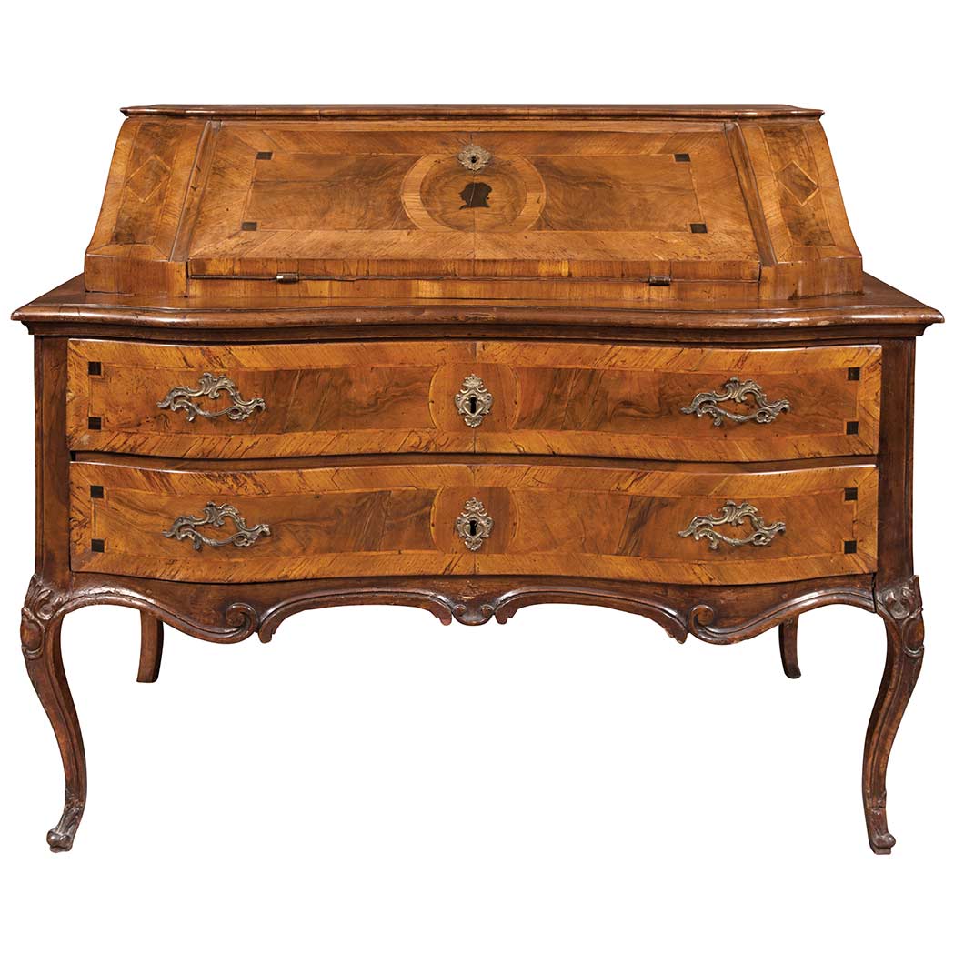 Appraisal: Italian Rococo Walnut and Ebony Marquetry Slant Front Desk Third