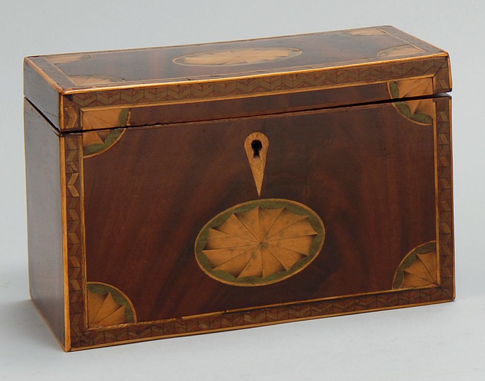 Appraisal: ANTIQUE AMERICAN FEDERAL INLAID TEA CADDY th CenturyIn mahogany with