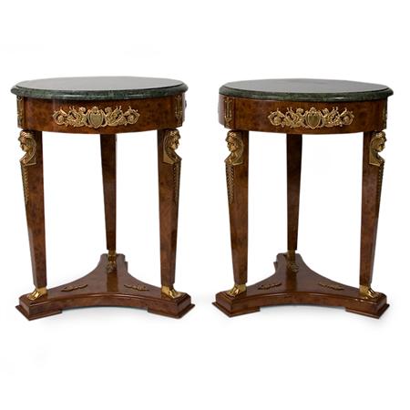 Appraisal: Pair of Empire Style Gilt-Metal Mounted Burl-Walnut Side Tables Estimate