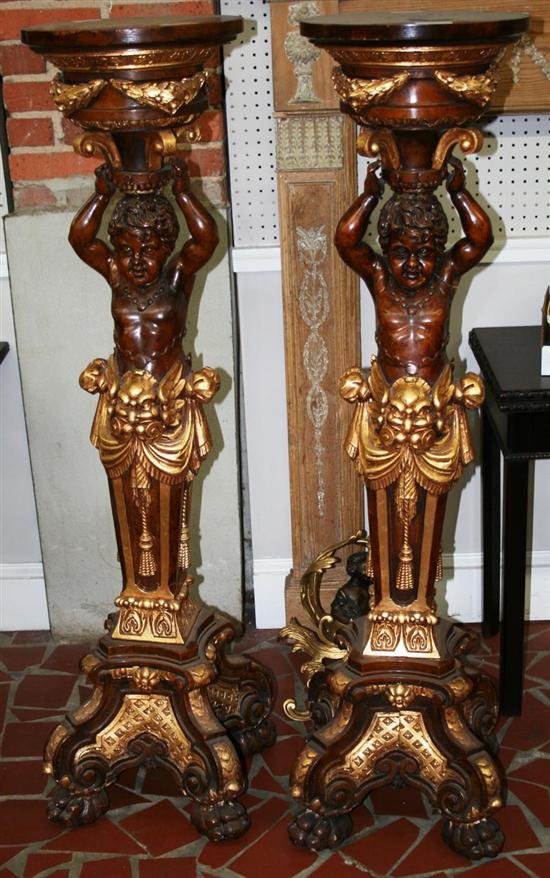 Appraisal: Pair Continental carved gilt wood pedestals each with circular molded