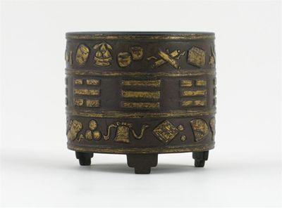 Appraisal: A Chinese gilt bronze cylindrical censer in the manner of