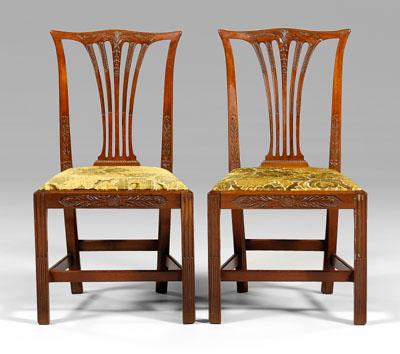 Appraisal: Pair Chippendale mahogany side chairs each with carved back and