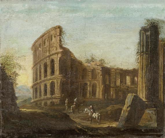 Appraisal: ITALY TH C Landscape with ruins and horseriders Oil on