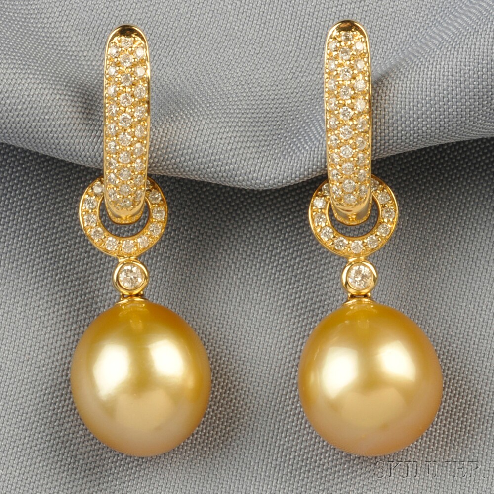 Appraisal: kt Gold Golden Pearl and Diamond Earpendants each designed as