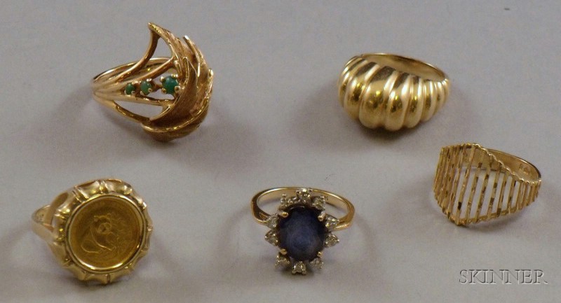 Appraisal: Five kt Gold Rings including one set with a gold