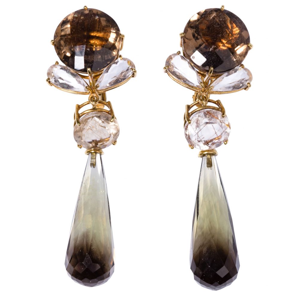 Appraisal: K YELLOW GOLD AND SMOKEY TOPAZ PIERCED EARRINGSDangle earrings having