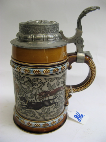 Appraisal: METTLACH GERMAN BEER STEIN LITER NO Etched with circular cartouche