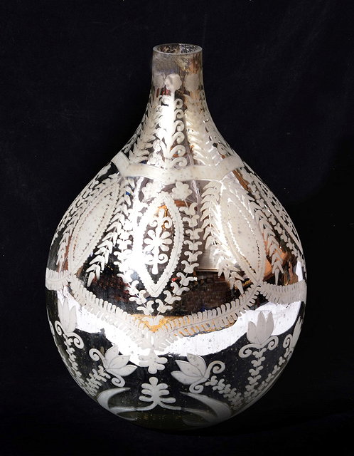 Appraisal: A TH CENTURY ENGRAVED GLASS AND MERCURY SILVERED VASE OR