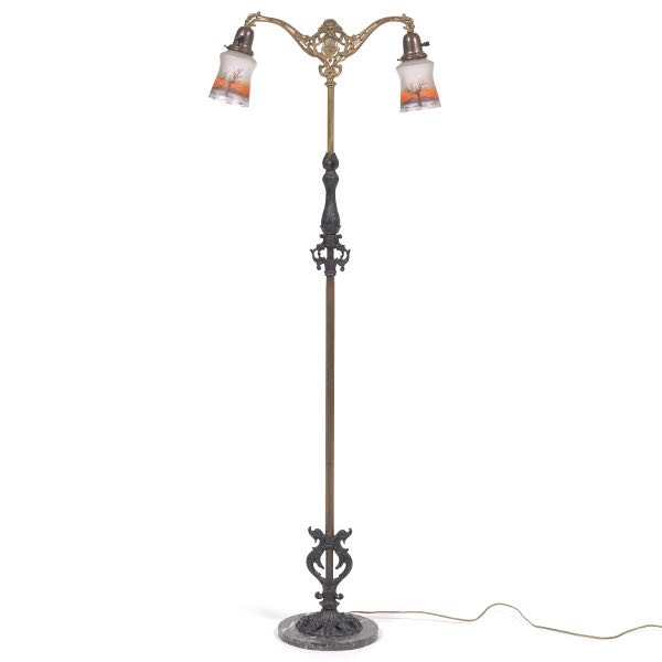 Appraisal: RETRO MIXED METALS MARBLE AND PAINTED GLASS FLOOR LAMP x