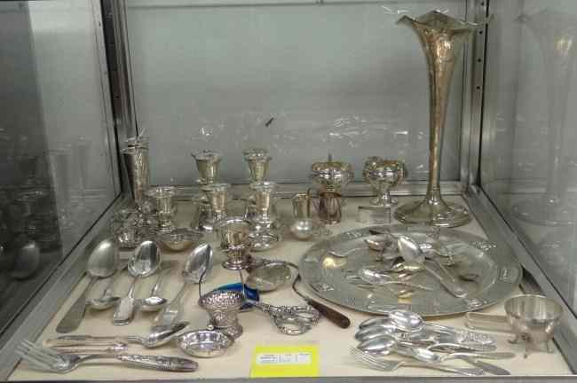 Appraisal: Lot misc sterling silver and along with Gorham candlesticks cream