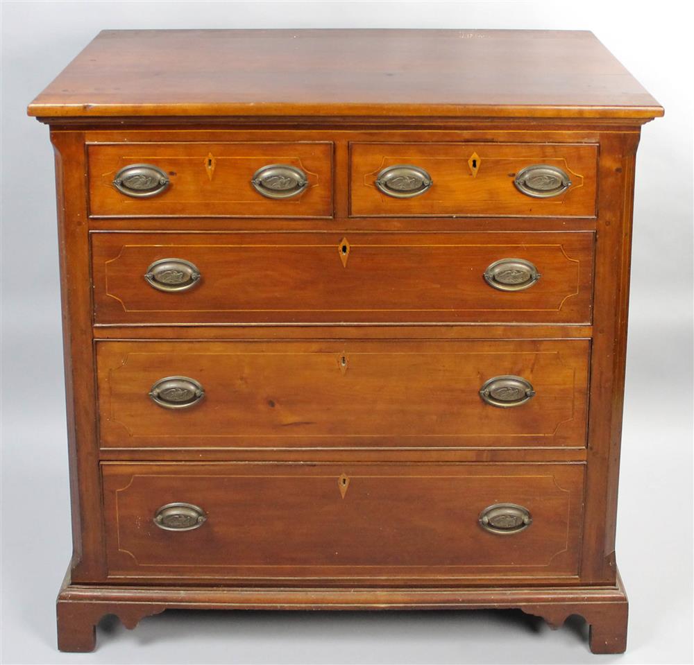 Appraisal: AMERICAN CHIPPENDALE TRANSITIONAL INLAID CHERRY CHEST having a rectangular top