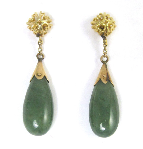 Appraisal: PAIR OF JADE AND YELLOW GOLD EARRING each with a