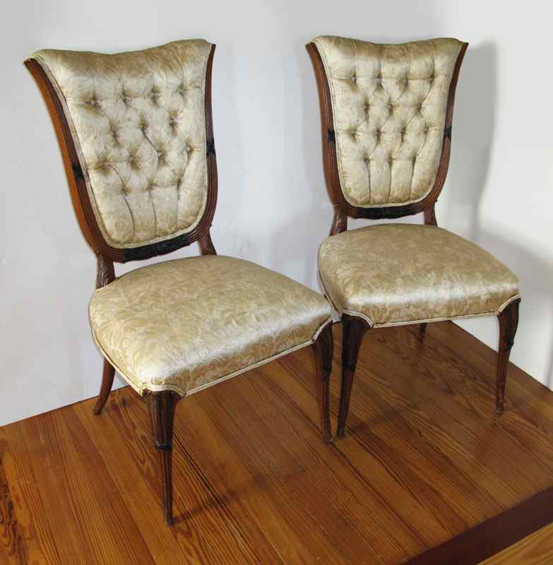 Appraisal: PAIR OF BEIDERMEIER STYLE CHAIRS Carved back supports with black