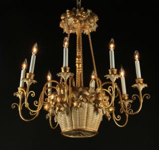 Appraisal: Italian carved gilt wood 'basket' chandelier Italian carved gilt wood