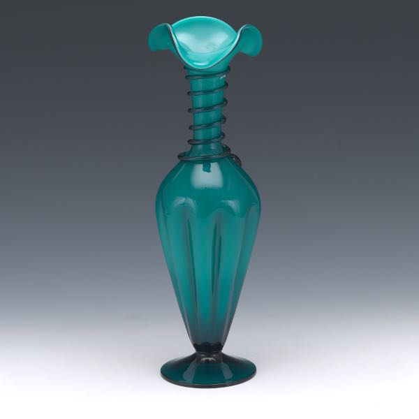 Appraisal: ELEGANT ART GLASS AZURE COLOR VASE Artisan glass vase of