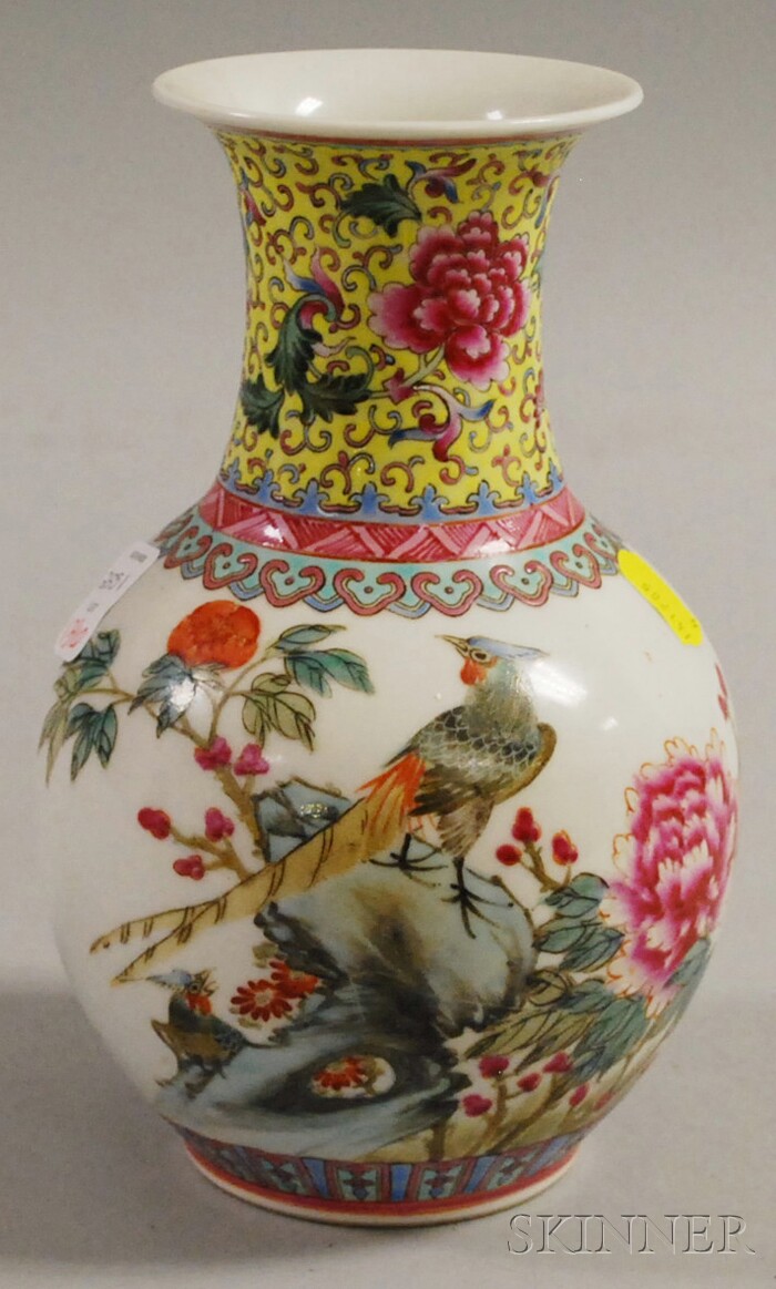 Appraisal: Chinese Famille Rose Enamel-decorated Porcelain Vase chip and hairlines at