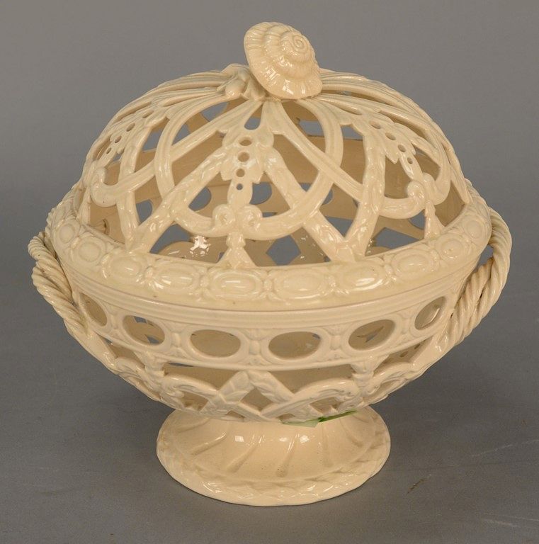 Appraisal: Wedgwood covered chestnut basket having floral finial and two twisted