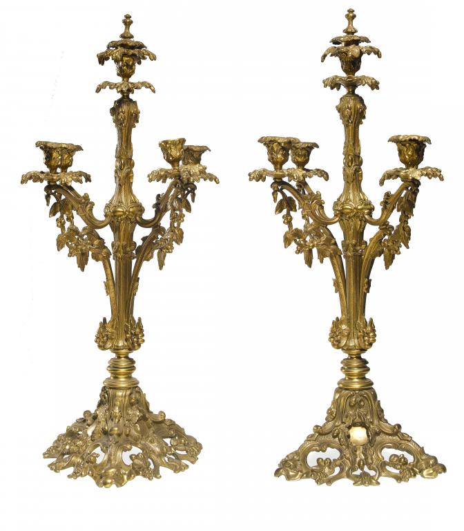 Appraisal: A PAIR OF VICTORIAN GILT BRASS CANDELABRA of five lights