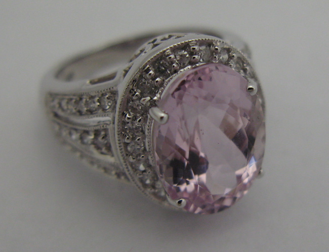 Appraisal: KUNZITE DIAMOND AND K WHITE GOLD RING with appraisal The