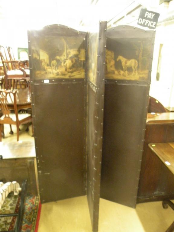 Appraisal: A leatherette covered four fold screen decorated with Morland prints