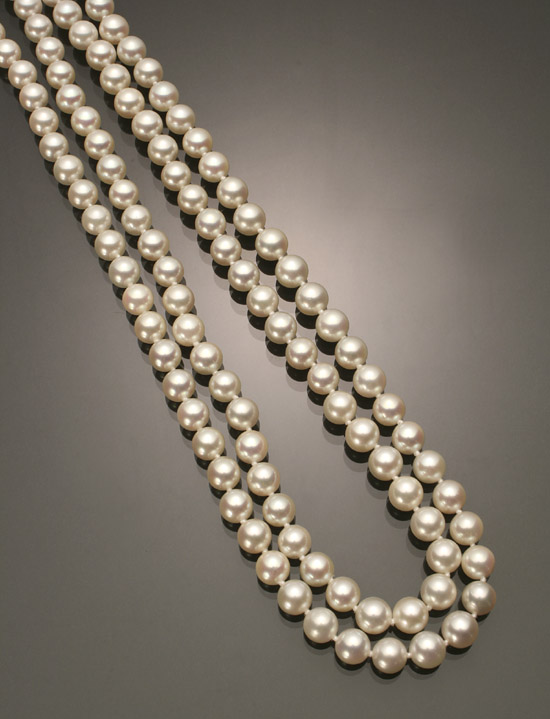 Appraisal: Opera Length -Karat Yellow-Gold and Cultured Pearl Necklace Knotted Tiffany