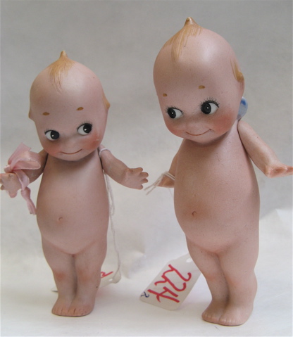 Appraisal: TWO ROSE O'NEILL ALL BISQUE KEWPIE DOLLS both standing legs