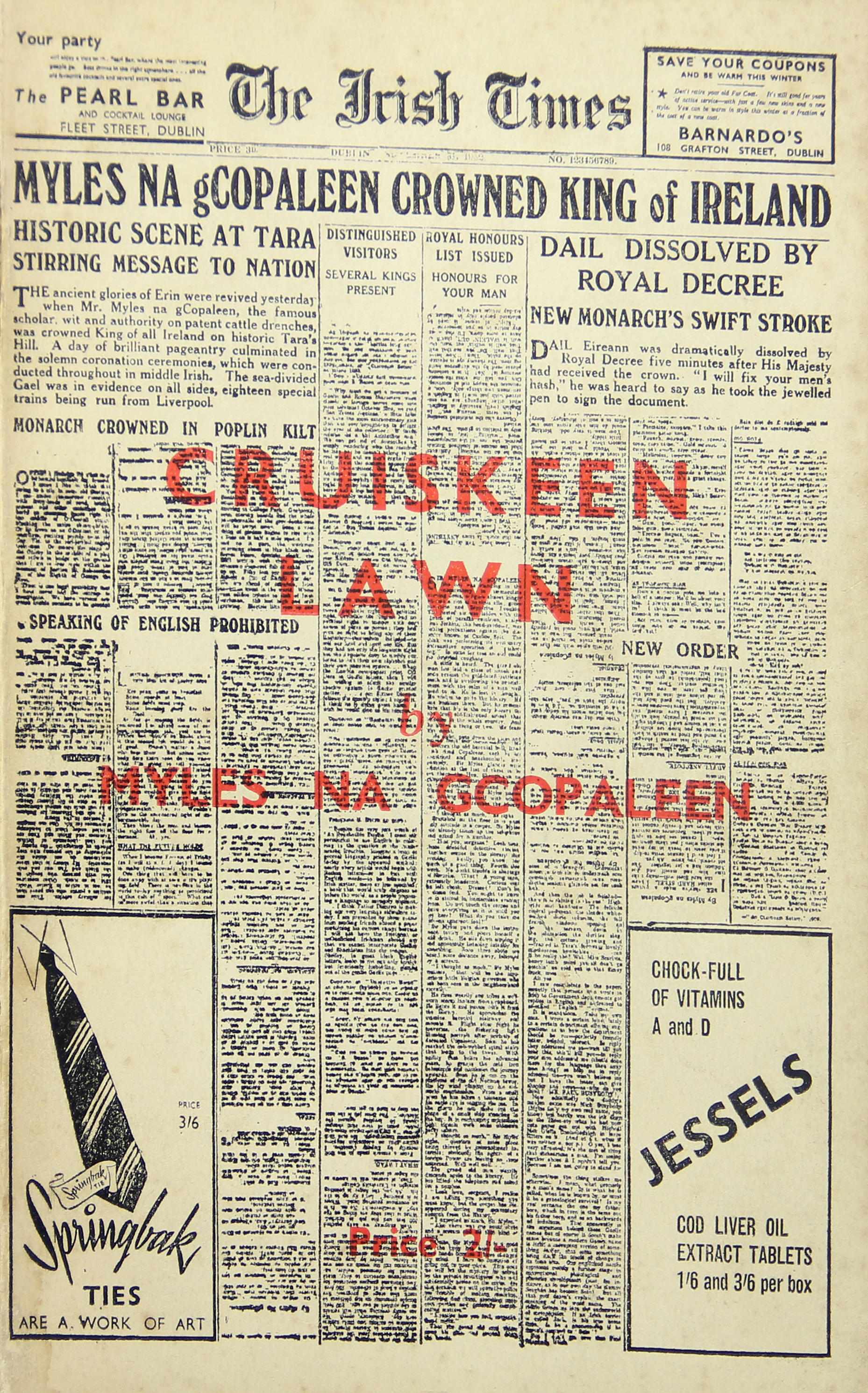 Appraisal: O'NOLAN BRIAN - Cruiskeen Lawn Dublin Cahill and Company In