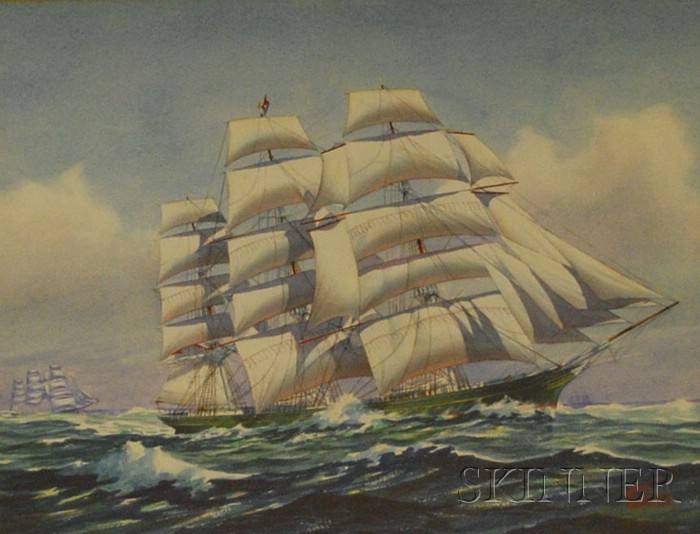 Appraisal: John Faunce Leavitt American - Lot of Two Clipper Ships