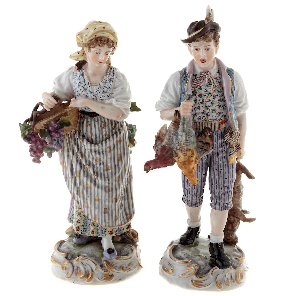 Appraisal: Pair Dressel Kister Porcelain Figures early th century hunter with