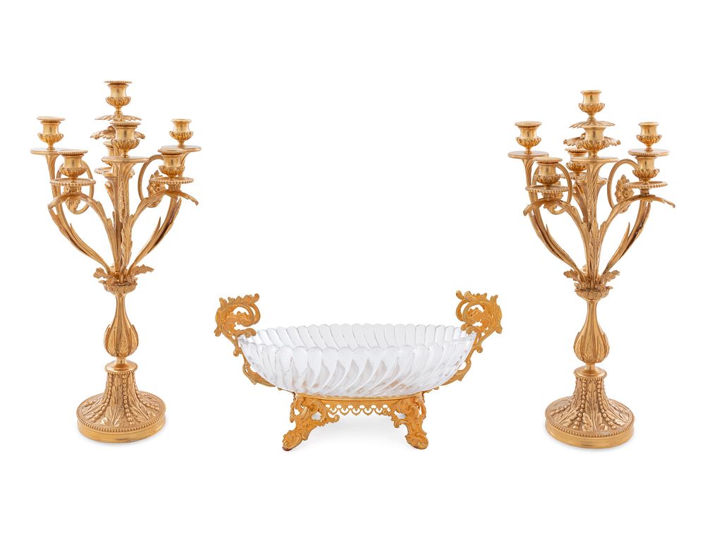 Appraisal: A Louis XV Style Gilt Bronze and Glass Table Garniture