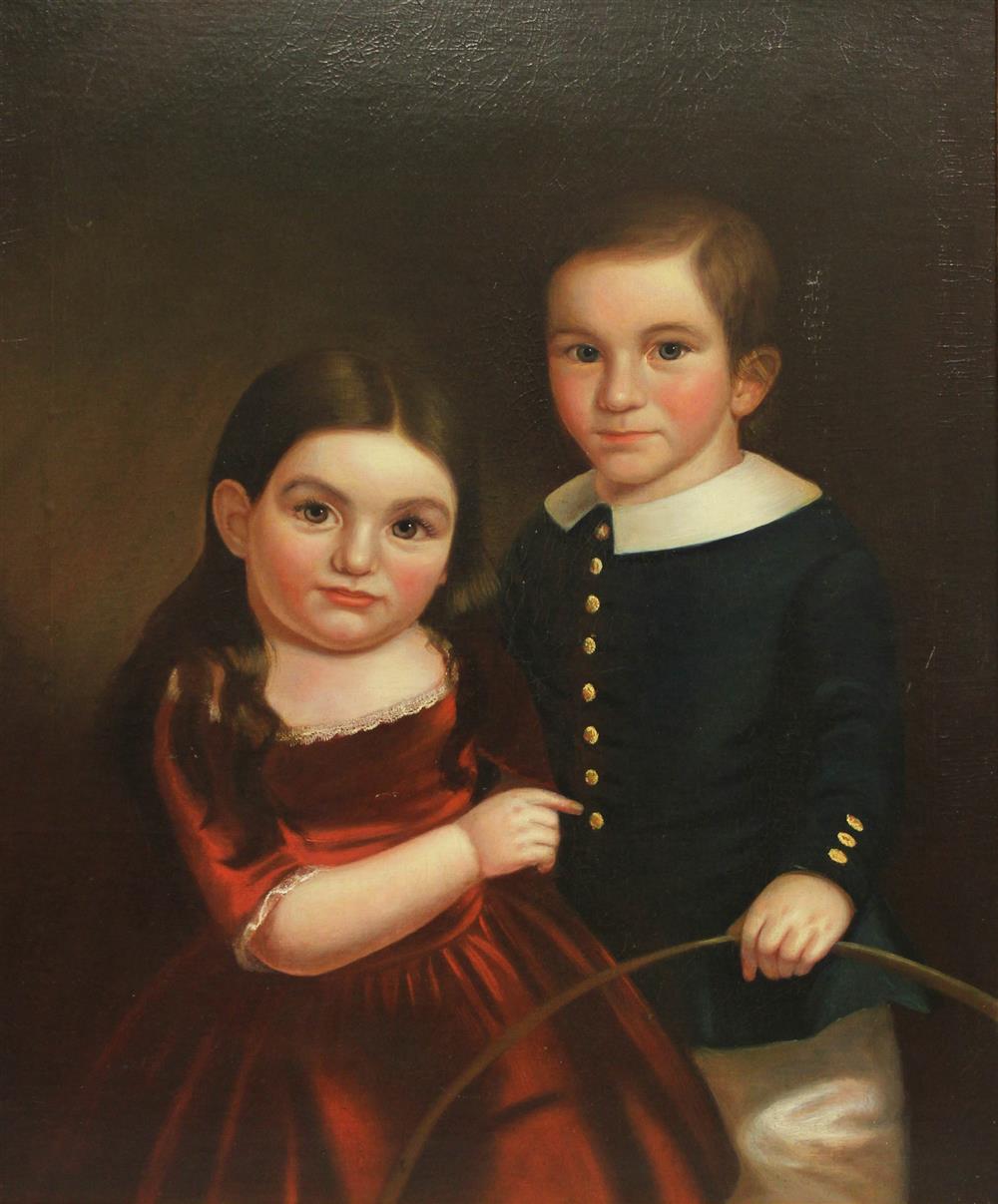 Appraisal: TH CENTURY TWO CHILDREN Oil on canvas laid on board