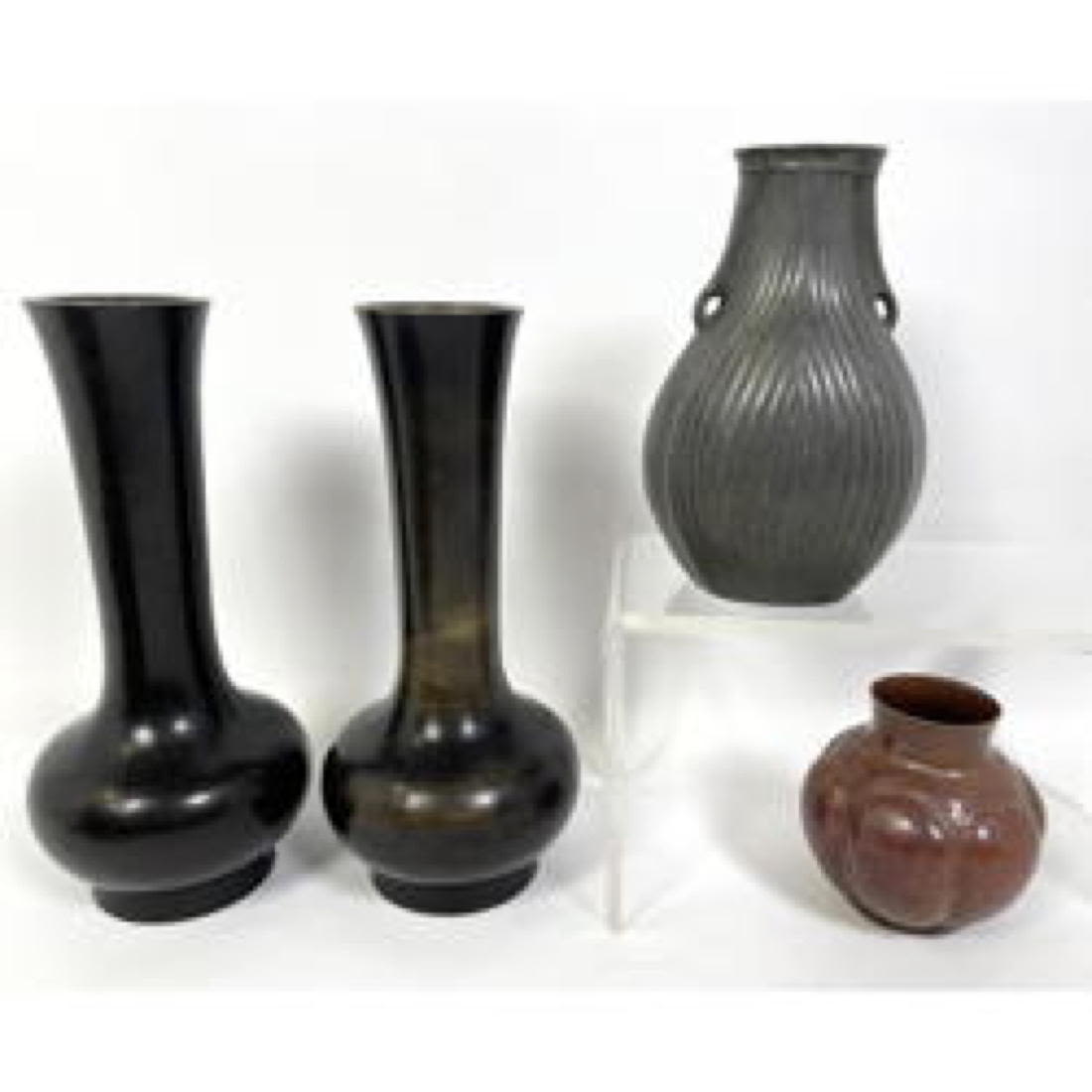 Appraisal: Collection of Modernist Metal Vases JUST ANDERSEN Danish Textured Vase