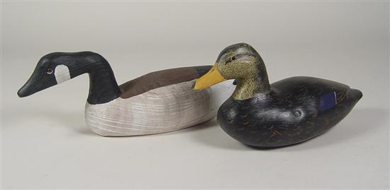 Appraisal: Canada Goose Black Duck Decoys Goose is signed Steve C