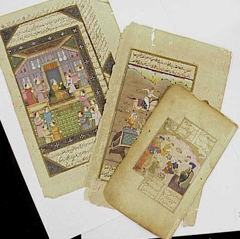 Appraisal: Three illuminated manuscript leaves on paper Middle Eastern Indian th