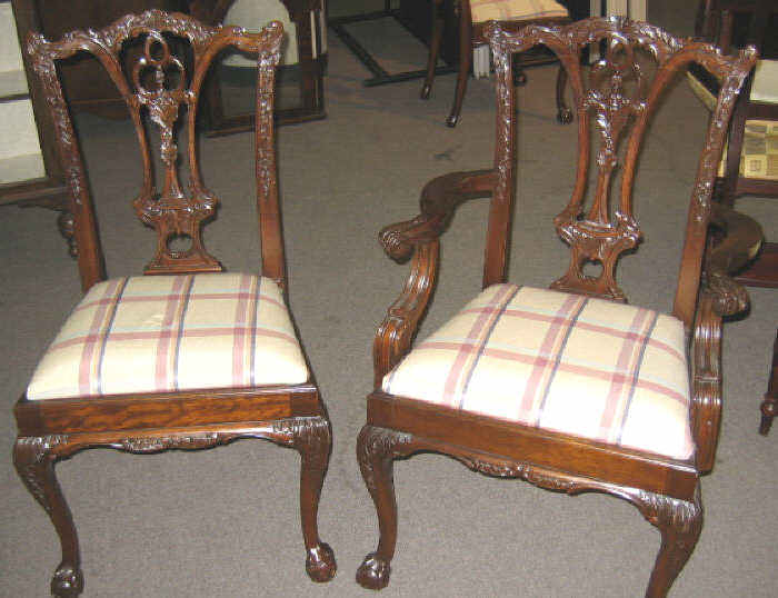 Appraisal: SET OF TEN CHIPPENDALE STYLE DINING CHAIRS Comprising two armchairs