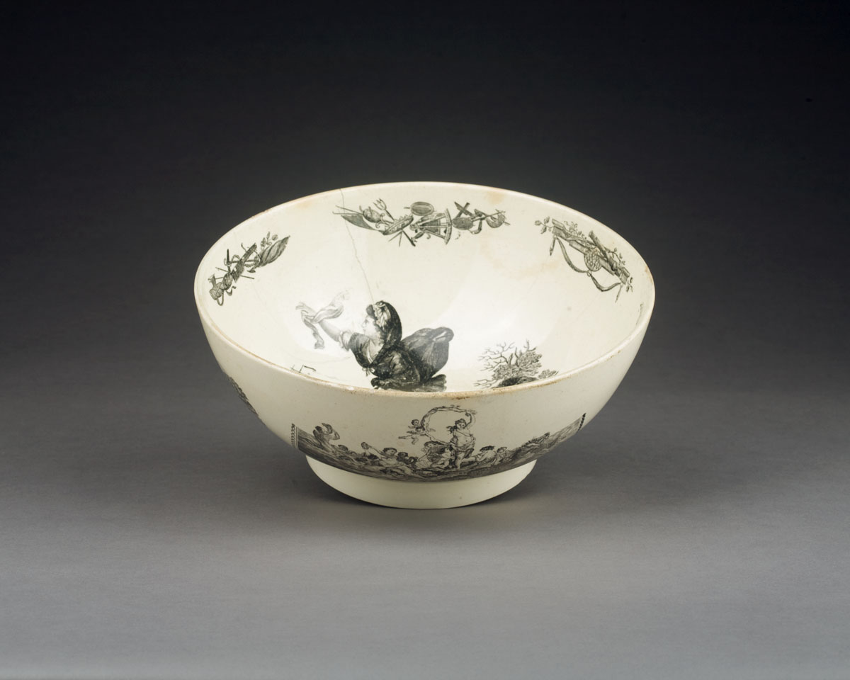 Appraisal: ENGLISH POTTERY BLACK TRANSFER-PRINTED BOWL CIRCA Printed on the exterior