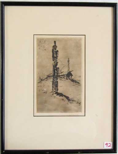 Appraisal: EUSTACE PAUL ZIEGLER ETCHING Alaska Washington - Totem pole and