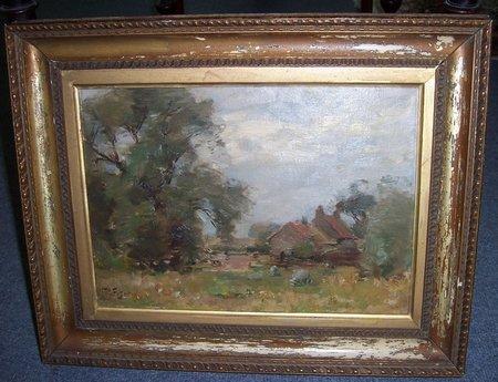 Appraisal: early th Century English SchoolCottage in Landscapeindistinctly signedoil on board