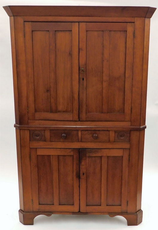 Appraisal: PC AMERICAN COUNTRY CHERRY WOOD CORNER CABINET United States Early