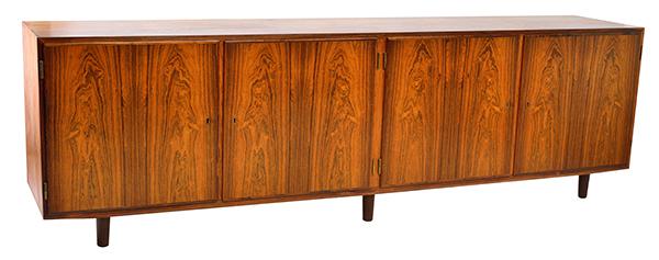 Appraisal: A DANISH ROSEWOOD SIDEBOARD c s Rosewood four doors with