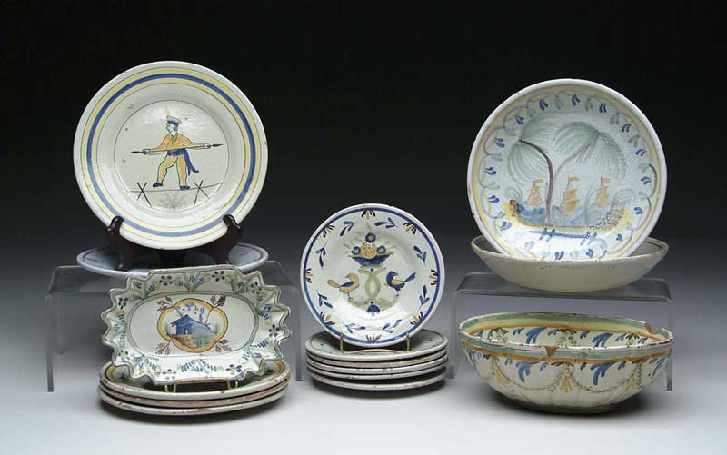 Appraisal: FIFTEEN PIECES OF DECORATED FRENCH EARTHENWARE Lot consists of an