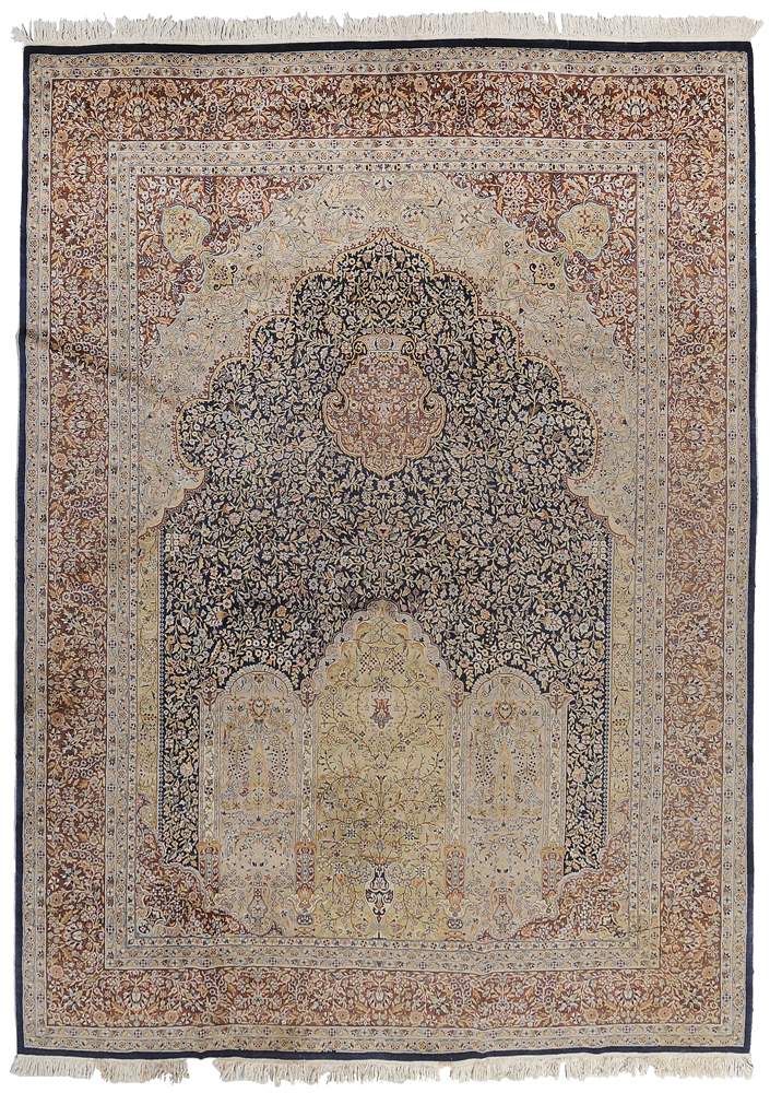 Appraisal: Finely Woven Kashan Meditation Carpet th century repeating fine floral